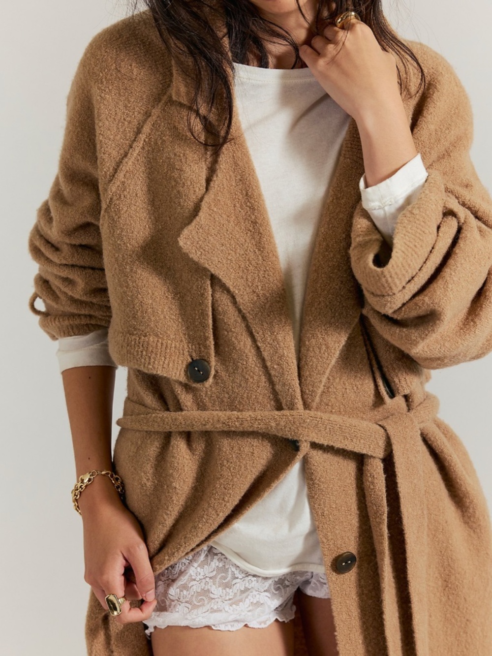 We The Free 'Trespass' Trench Sweater in Honey / Morning Sand (NWT) - Picture 3 of 5